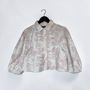 Ellandemm Toile Ellie Blouse Pink Crop Top Resort Wear Summer size Small